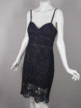 bebe Black Lace Sequin Spaghetti Strap Bodycon Dress Small
